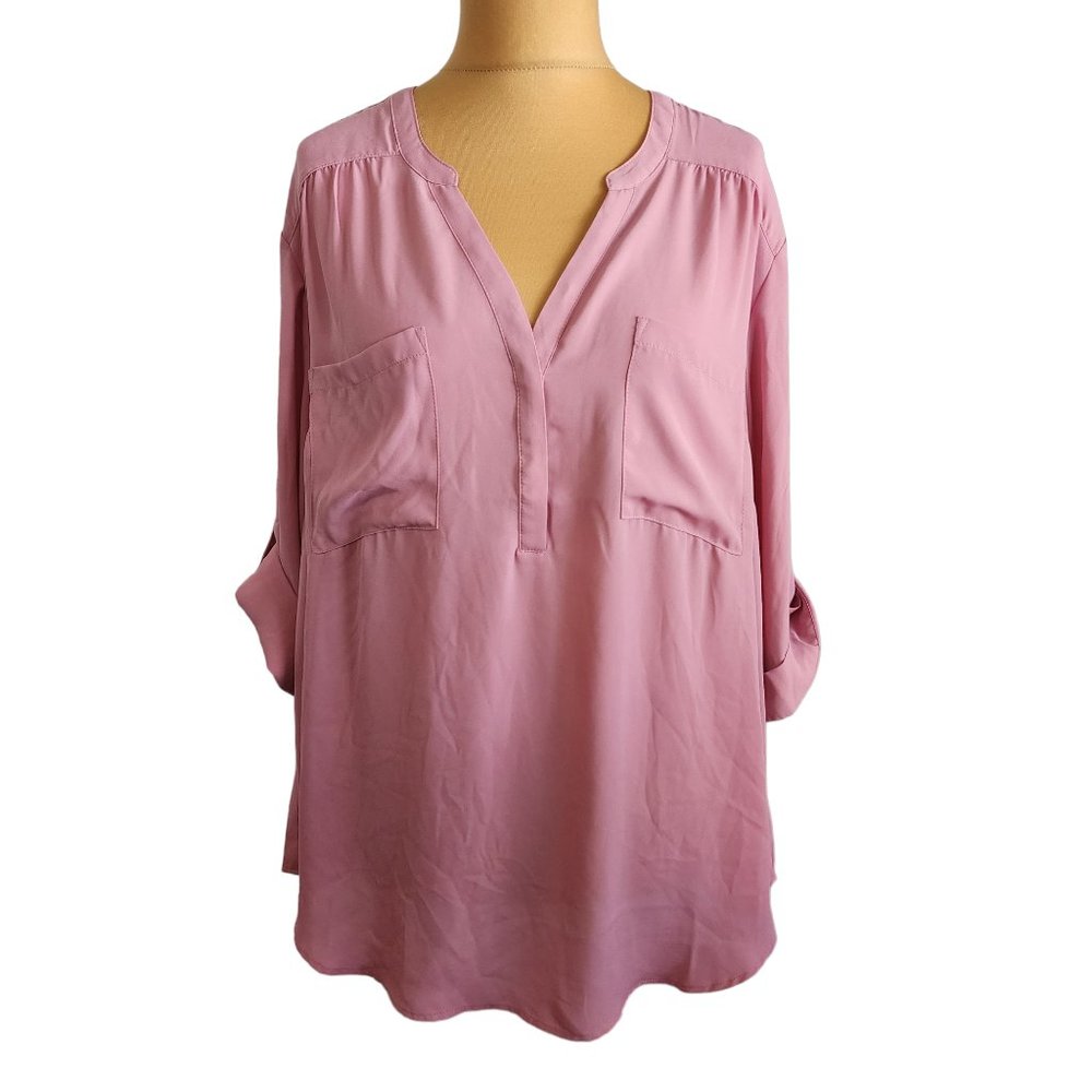 Torrid Harper Womens Pink Georgette Pullover 3/4 Sleeve Blouse Size 3